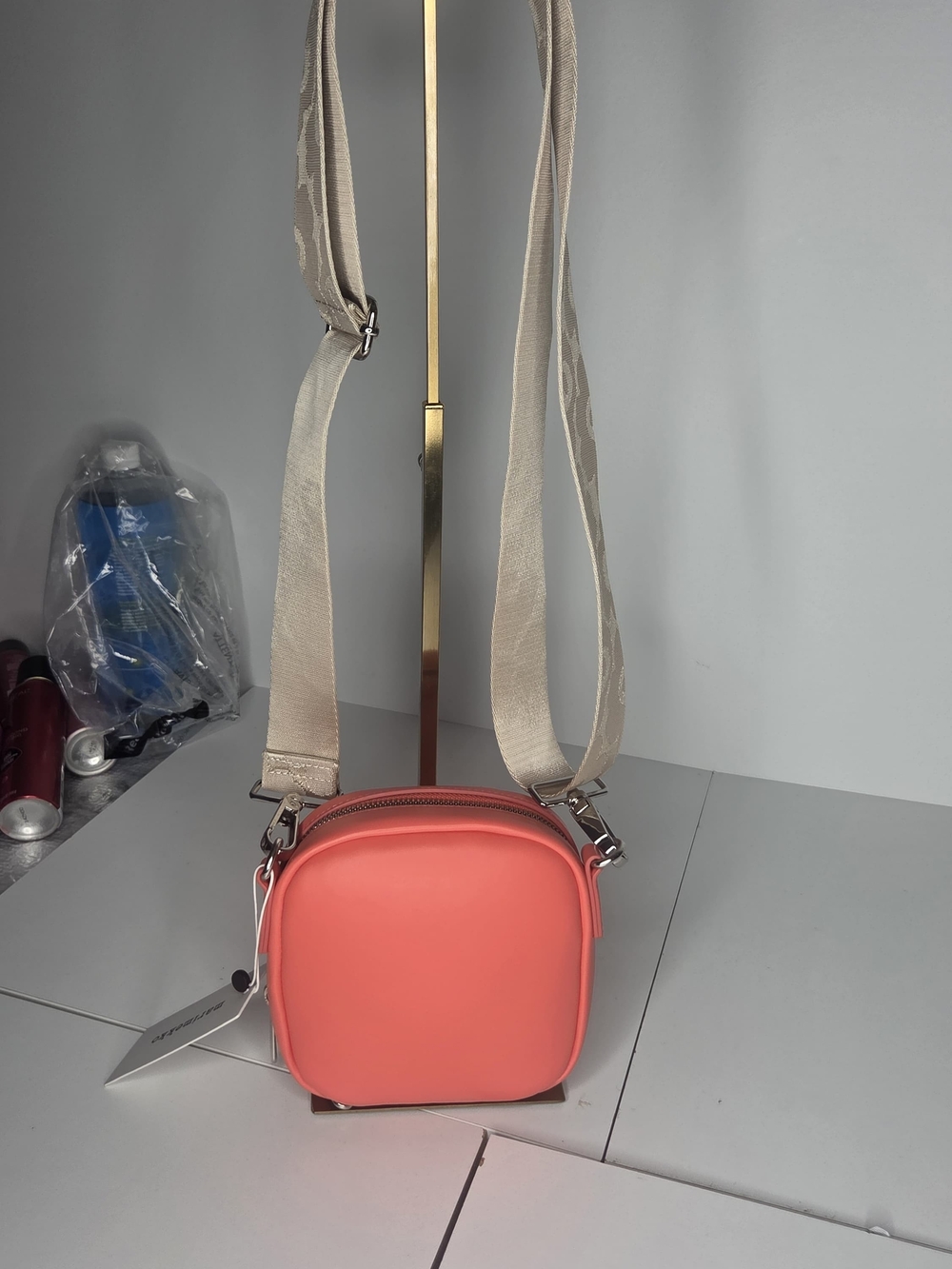 Marimekko Coral Crossbody Bag with Beige Strap